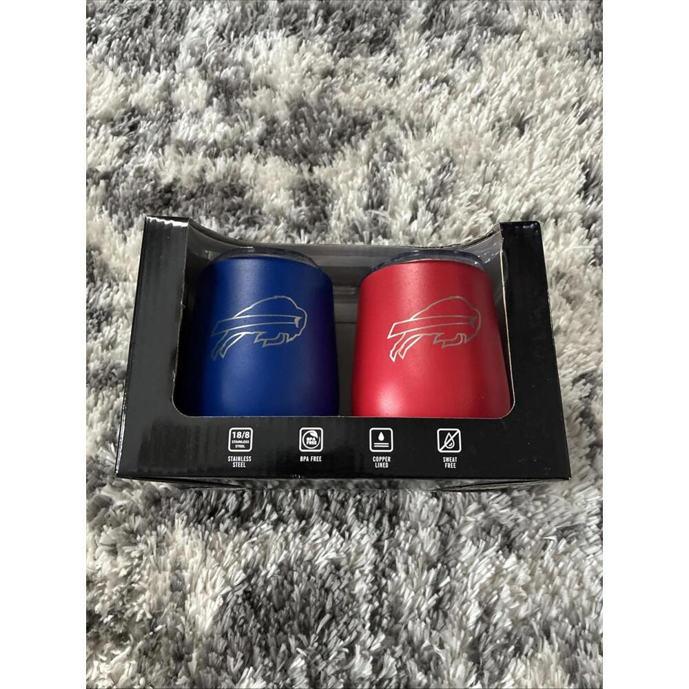 New Buffalo Bills 2 Tumblers Stainless Steel Stemless Wine Glass Home Away Cups